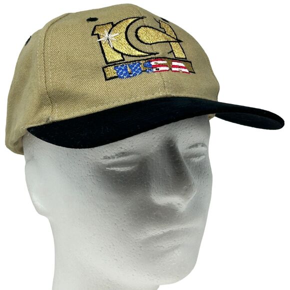 Vintage 101 USA Hat Baseball Cap 90s Beige Tan Nissin Unisex Six Panel Strapback - Picture 1 of 8